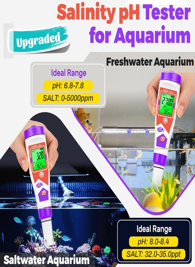 CIZTADA Saltwater Aquarium Salinity pH Tester for Reef Aquarium Digital Pool Salt Tester with 35ppt Calibration Solution Measure pH Salt EC TDS Temp 0-150ppt Large Range Salt Meter for Pool, Koi Pond - Image 3